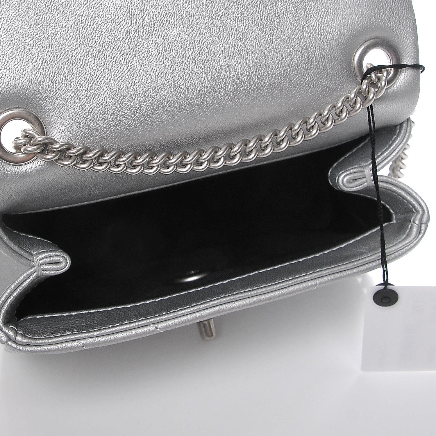 Chanel Metallic Lambskin Chevron Quilted Studded Mini Flap Silver 5 of 7