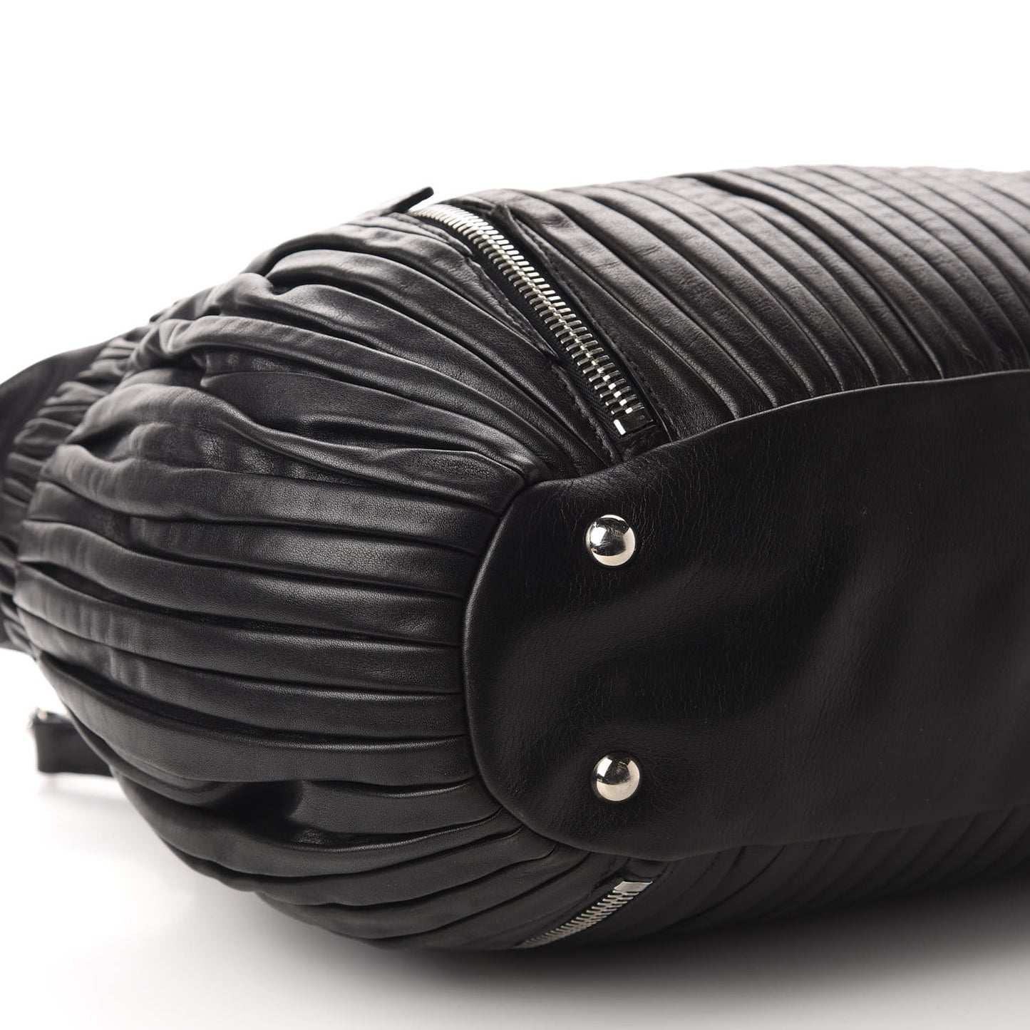 Nappa Plisse Zip Satchel Black