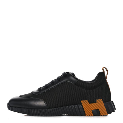 Hermes Technical Canvas Suede Goatskin Bouncing Sneakers 42 Black Miel 1 of 10