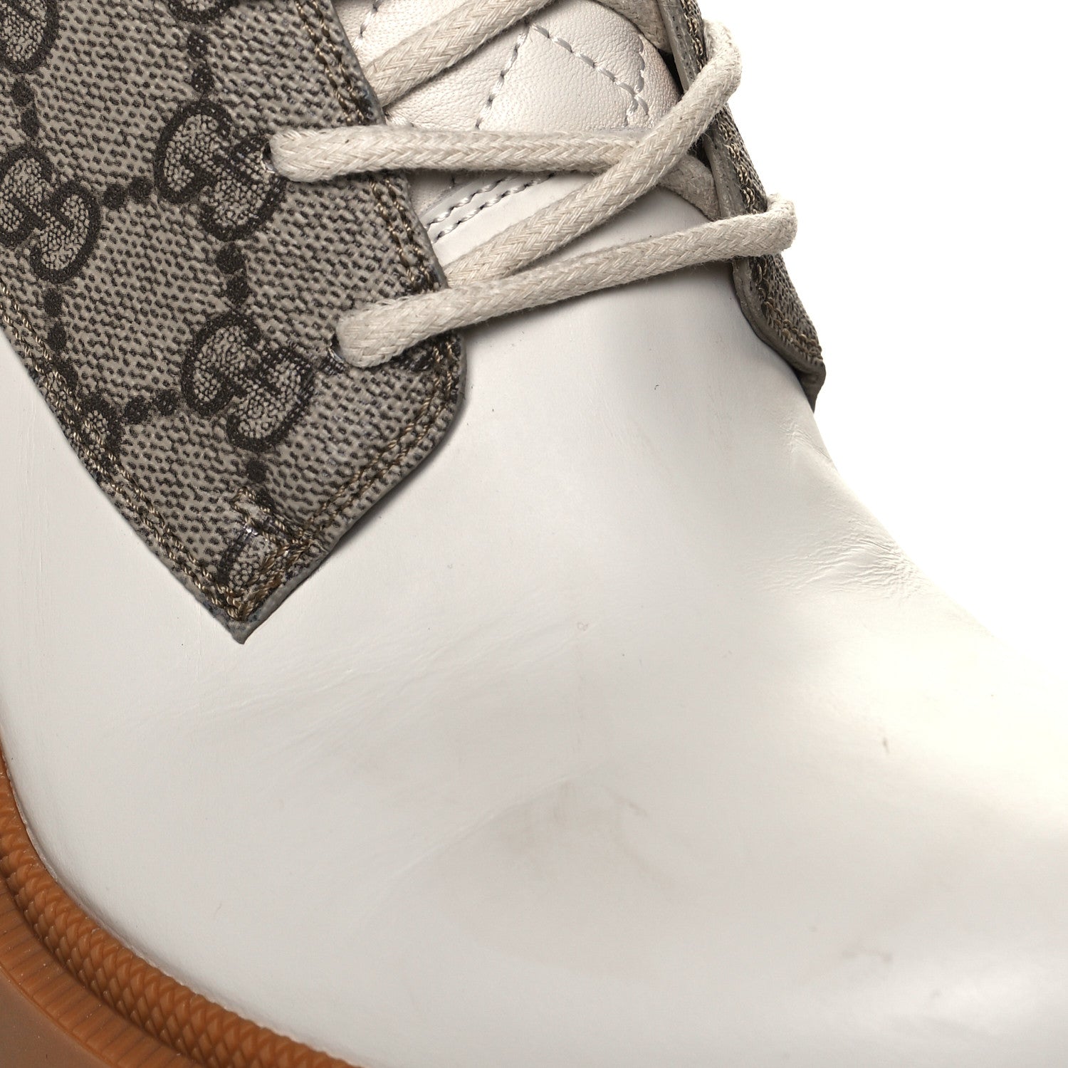 Gucci Calfskin GG Supreme Monogram Nappa Quilted Lace Up Ankle Boots 40 Mystic White Beige 9 of 9