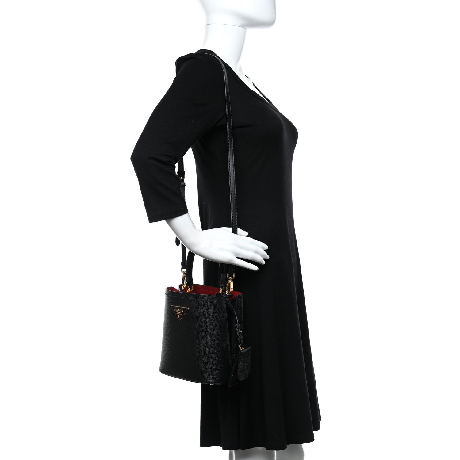 Prada Saffiano Cuir Small Panier Bucket Bag Black Fuoco 2 of 10