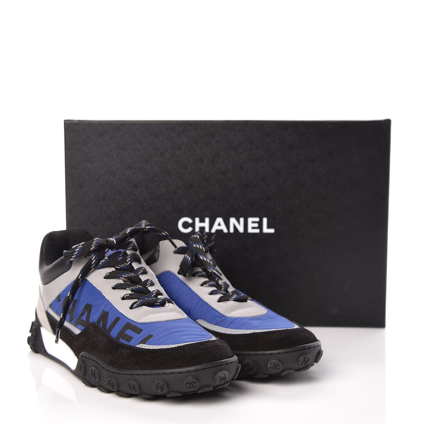 Nylon Calfskin CC Sneakers 40 Blue Black Grey