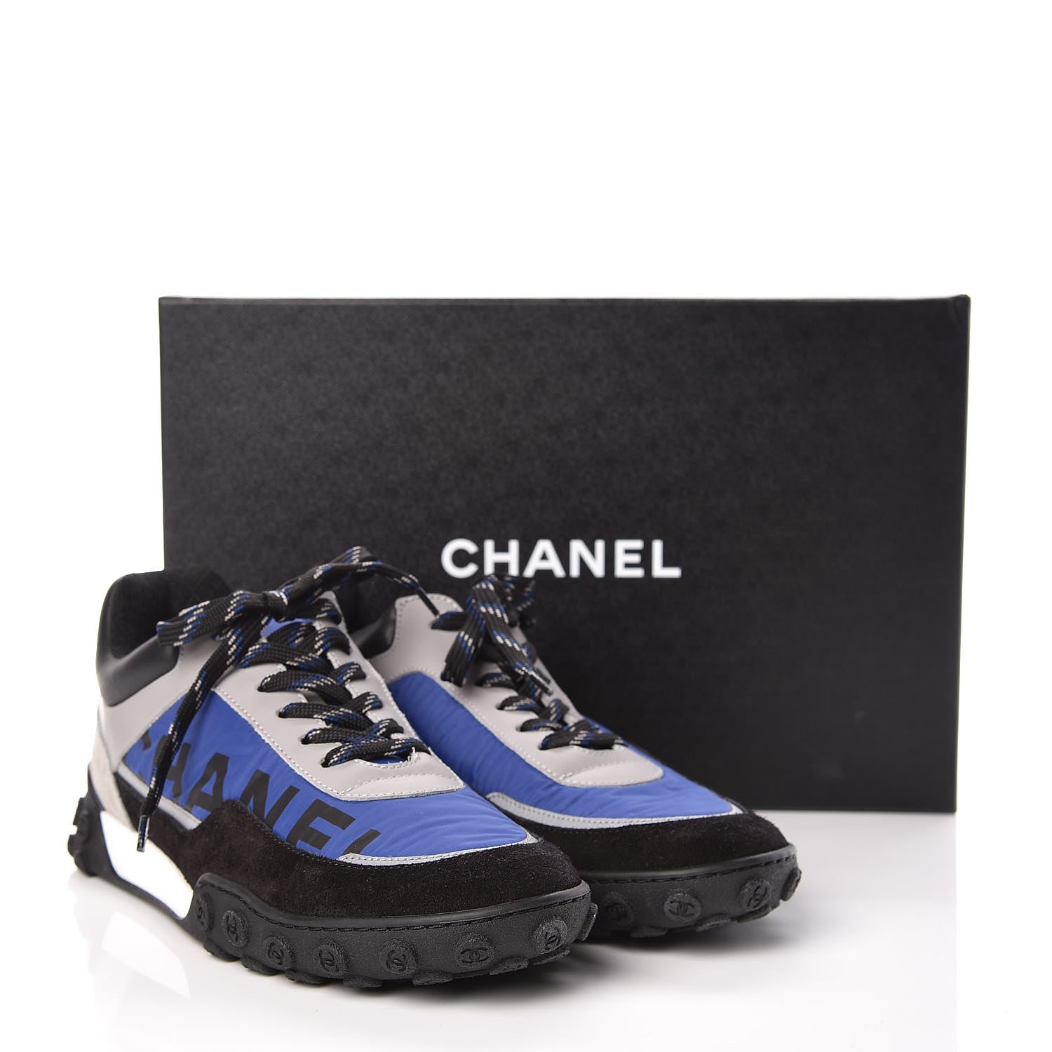 Chanel Nylon Calfskin CC Sneakers 40 Blue Black Grey 9 of 9