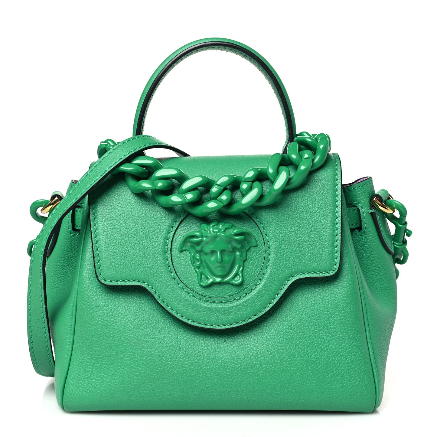 Grained Calfskin Small La Medusa Top Handle Bag Turquoise