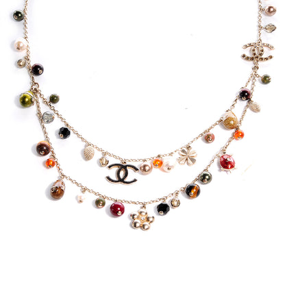 Chanel Beaded Charm CC Long Strand Necklace Gold Multicolor 1 of 6