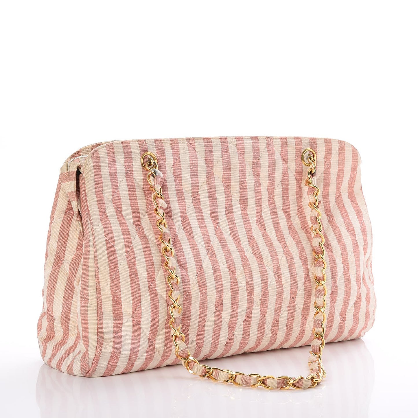 Canvas Quilted Striped Tote Red White
