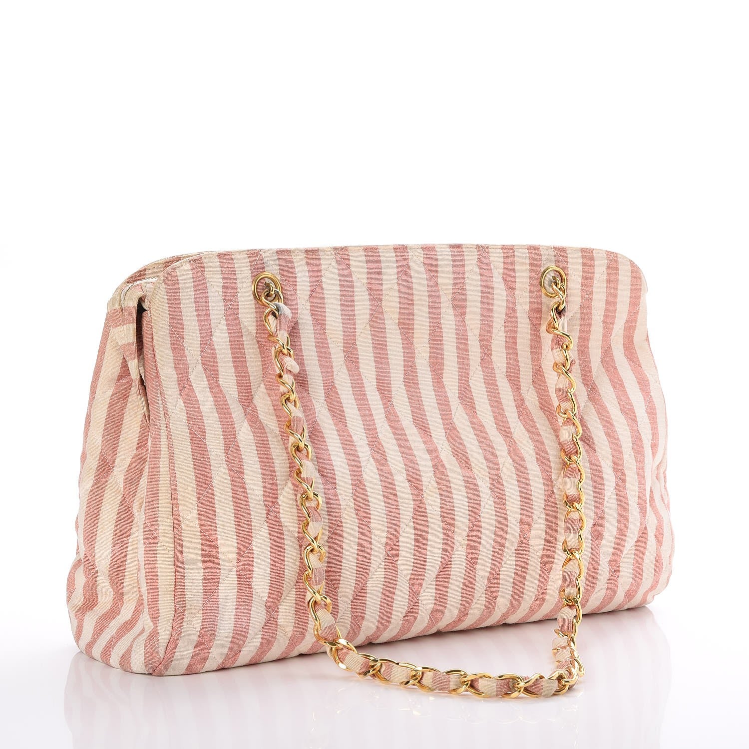 Chanel Canvas Quilted Striped Tote Red White 3 of 11