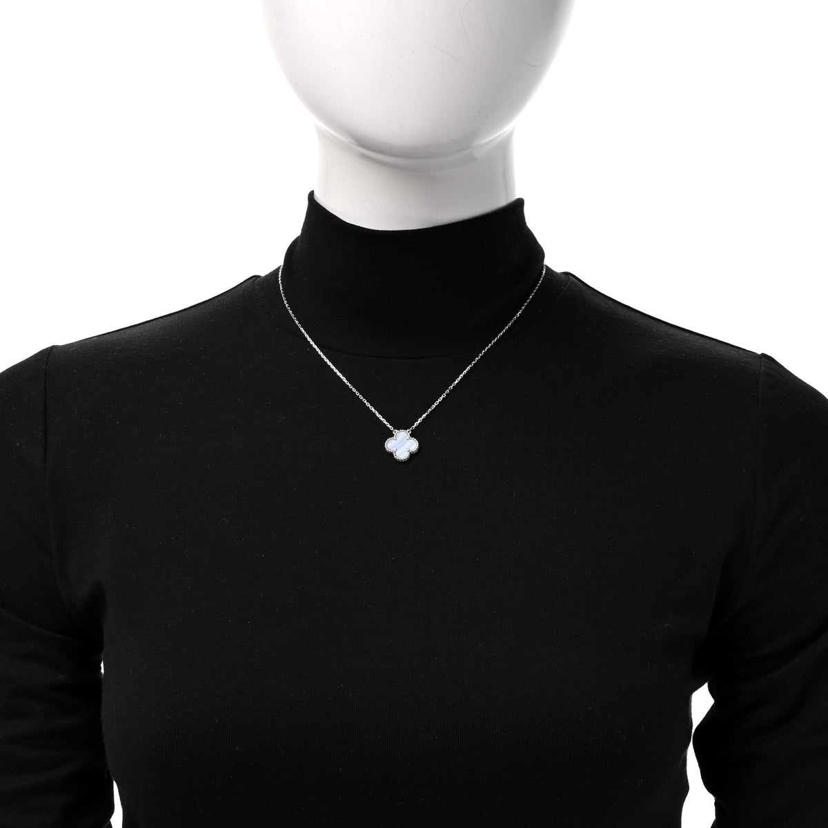 18k White Gold Chalcedony Vintage Alhambra Pendant Necklace