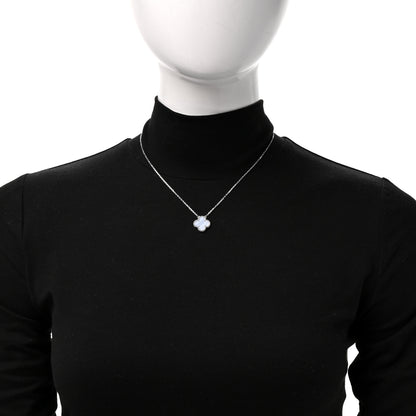Van Cleef & Arpels 18k White Gold Chalcedony Vintage Alhambra Pendant Necklace 2 of 6