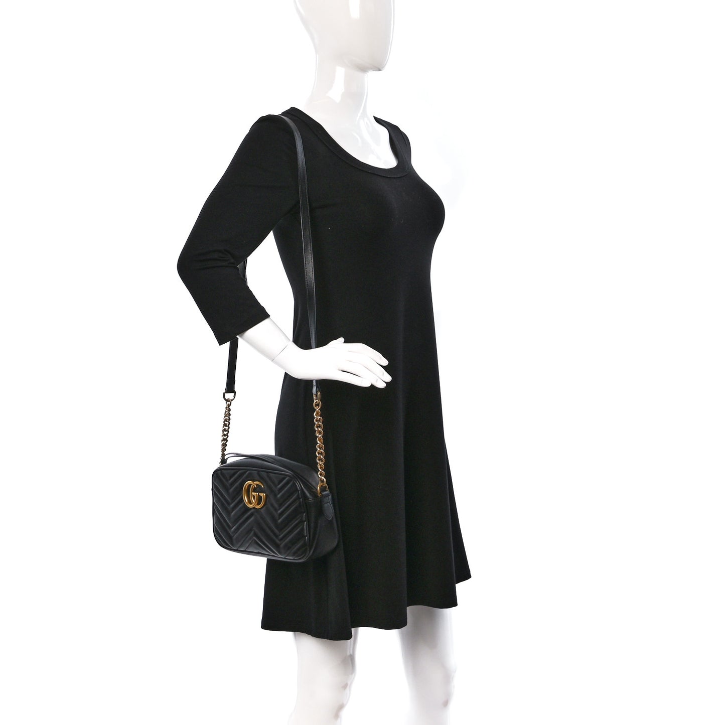 Calfskin Matelasse Small GG Marmont Chain Shoulder Bag Black