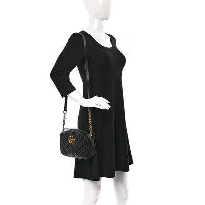 Gucci Calfskin Matelasse Small GG Marmont Chain Shoulder Bag Black 2 of 9