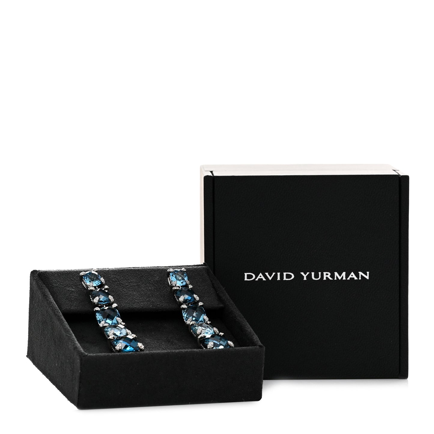 Sterling Silver Diamond Blue Topaz Chatelaine Long Drop Earrings