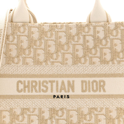 Christian Dior Oblique Chambray Calfskin Small Book Tote With Strap Gold Natural 9 of 12