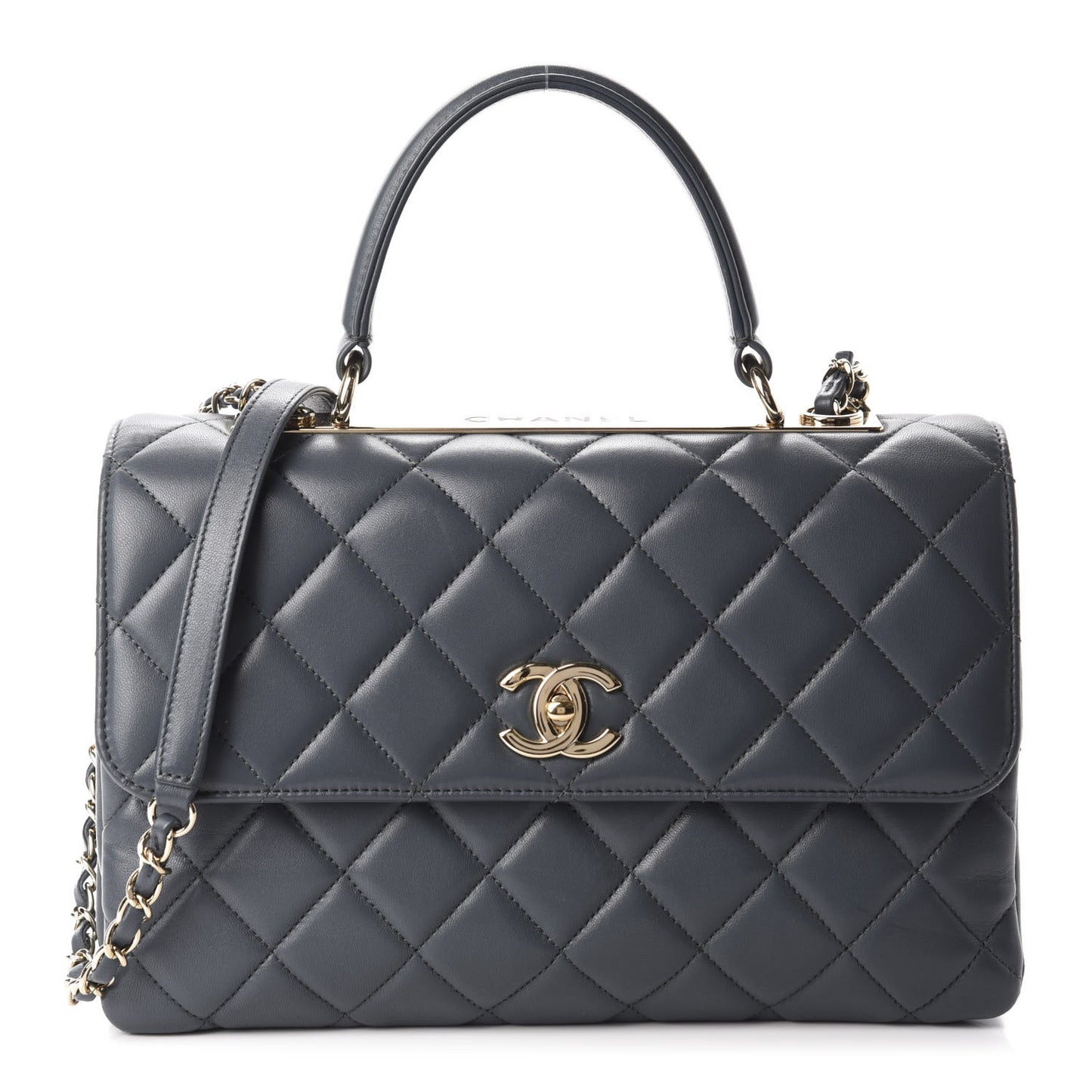 Lambskin Quilted Medium Trendy CC Flap Dual Handle Bag Grey