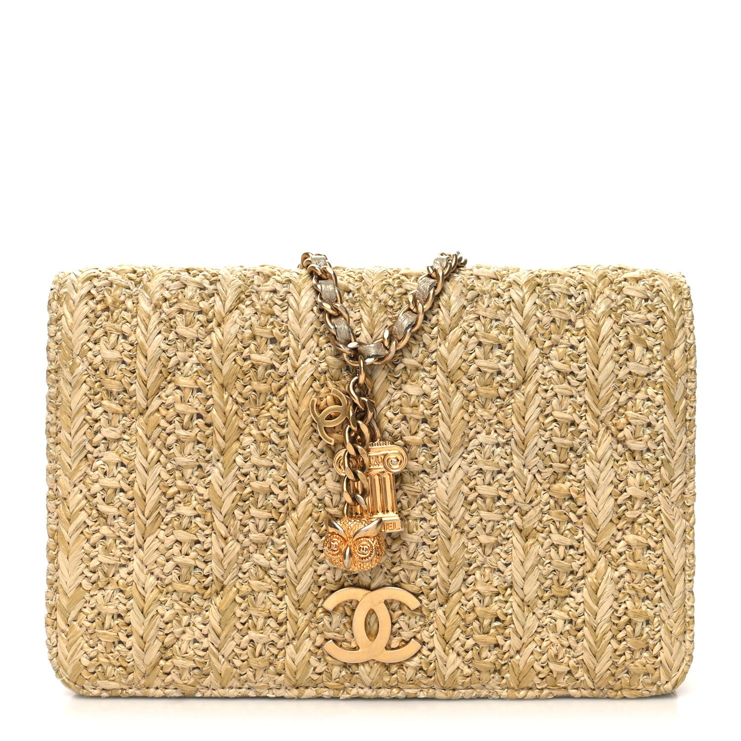 Chanel Woven Straw Braided Ancient Greek Wallet On Chain WOC Beige 1 of 11