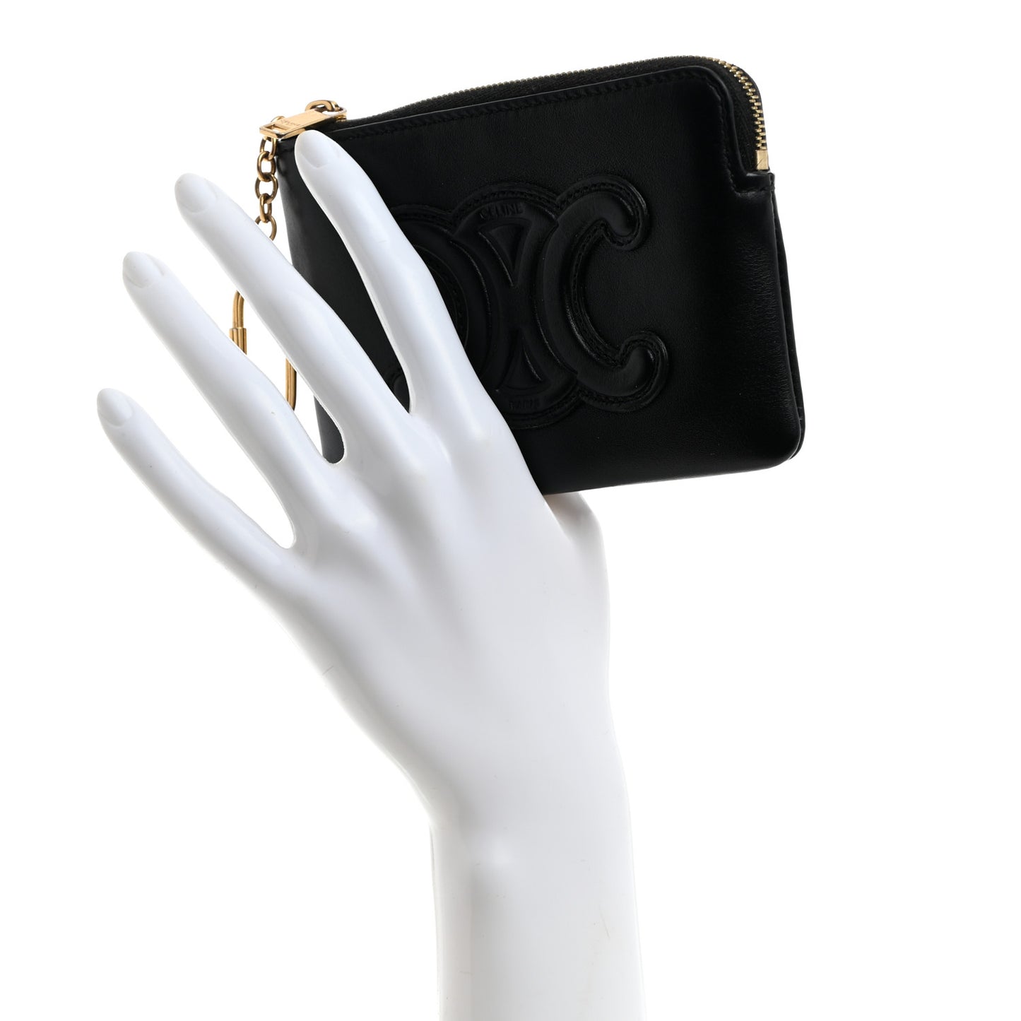 Smooth Calfskin Cuir Triomphe Coin and Card Pouch With Hook Black