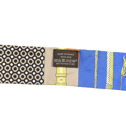 Hermes Silk Clic Clac Modern Cannage Twilly Bleu Royal Beige Orange 3 of 5