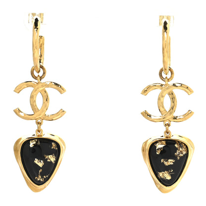 Chanel Resin CC Hoop Drop Earrings Gold Black 1 of 4