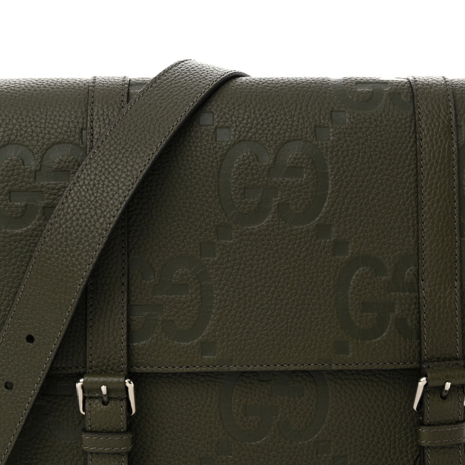 Gucci Calfskin Jumbo GG Embossed Double Buckle Medium Messenger Bag Dark Vintage Olive 8 of 10