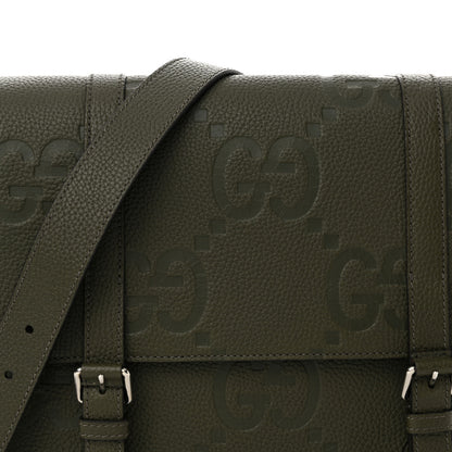 Gucci Calfskin Jumbo GG Embossed Double Buckle Medium Messenger Bag Dark Vintage Olive 8 of 10