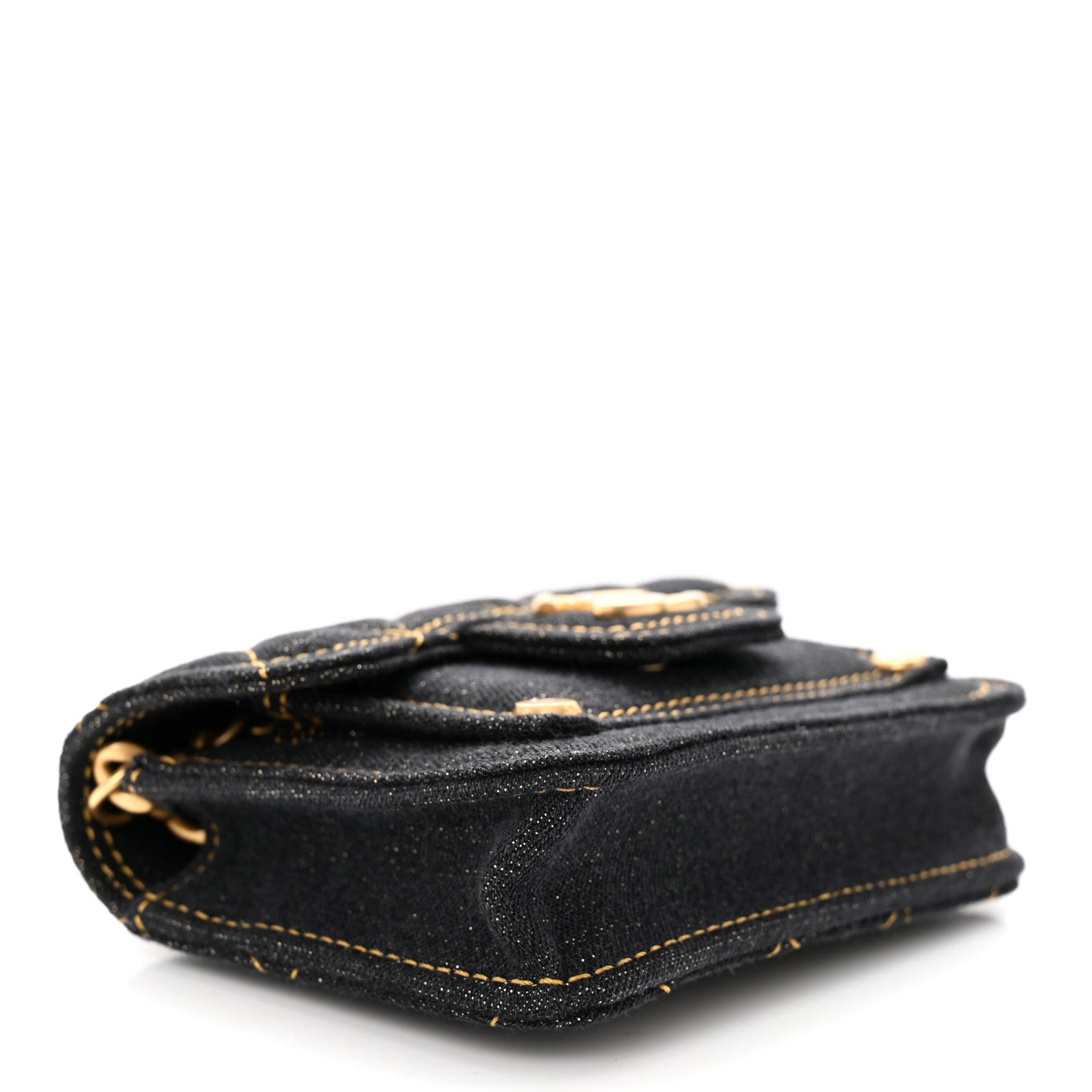 Chanel Denim Quilted Double You Card Holder On Chain Black Golden 4 of 11