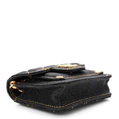 Chanel Denim Quilted Double You Card Holder On Chain Black Golden 4 of 11