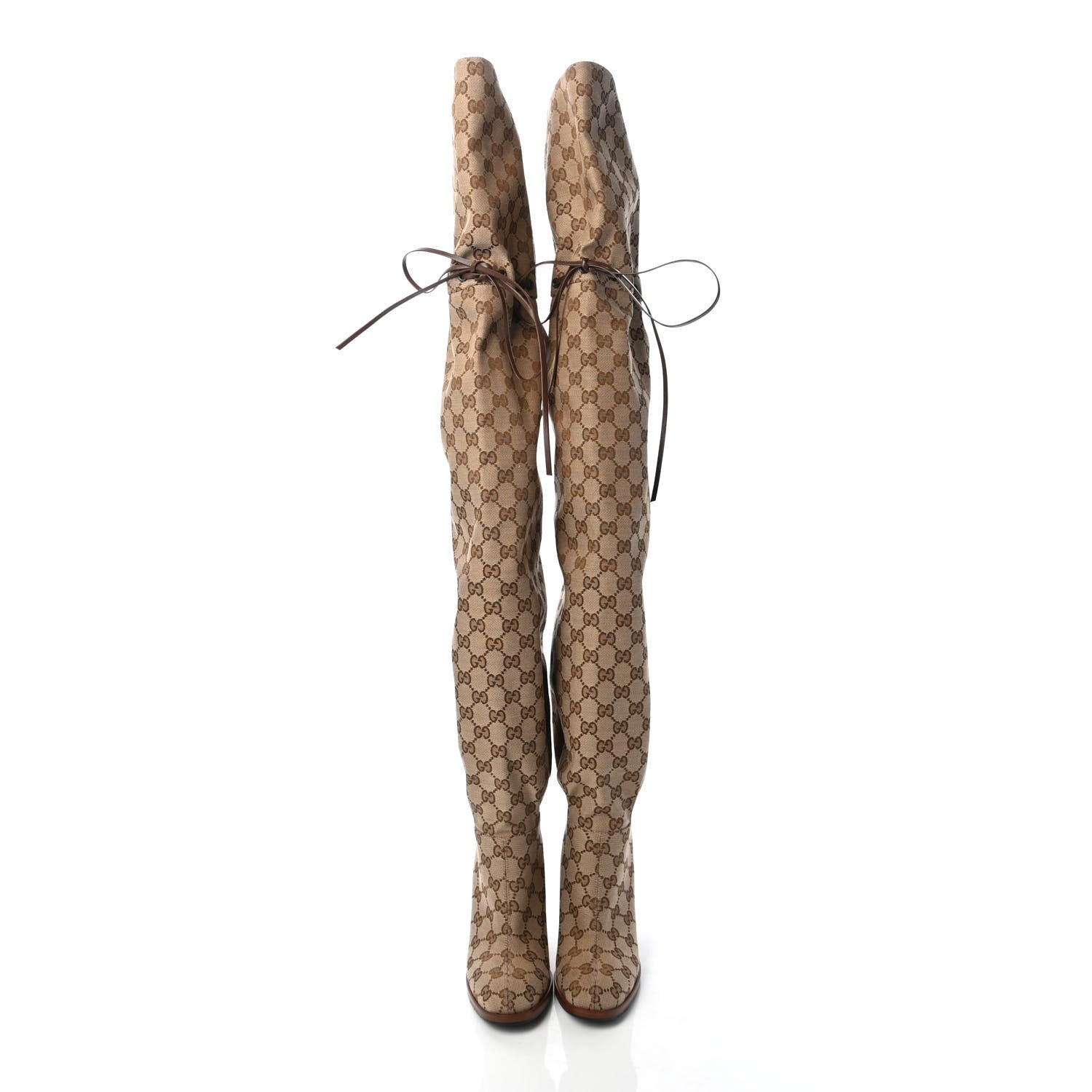 Gucci Monogram Over the Knee Boots 35 Beige Ebony 3 of 14