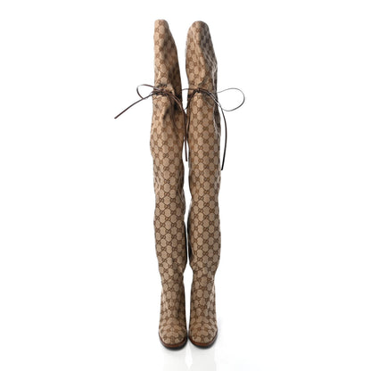 Gucci Monogram Over the Knee Boots 35 Beige Ebony 3 of 14