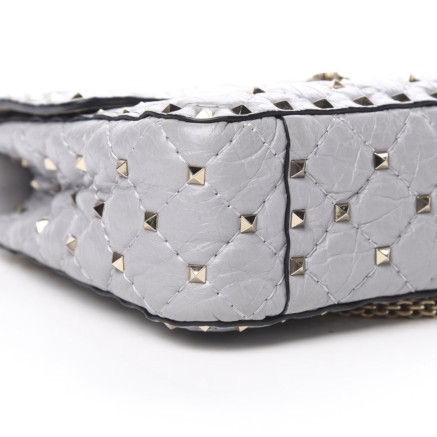 Craquele Nappa Medium Rockstud Spike Shoulder Bag Pastel Grey