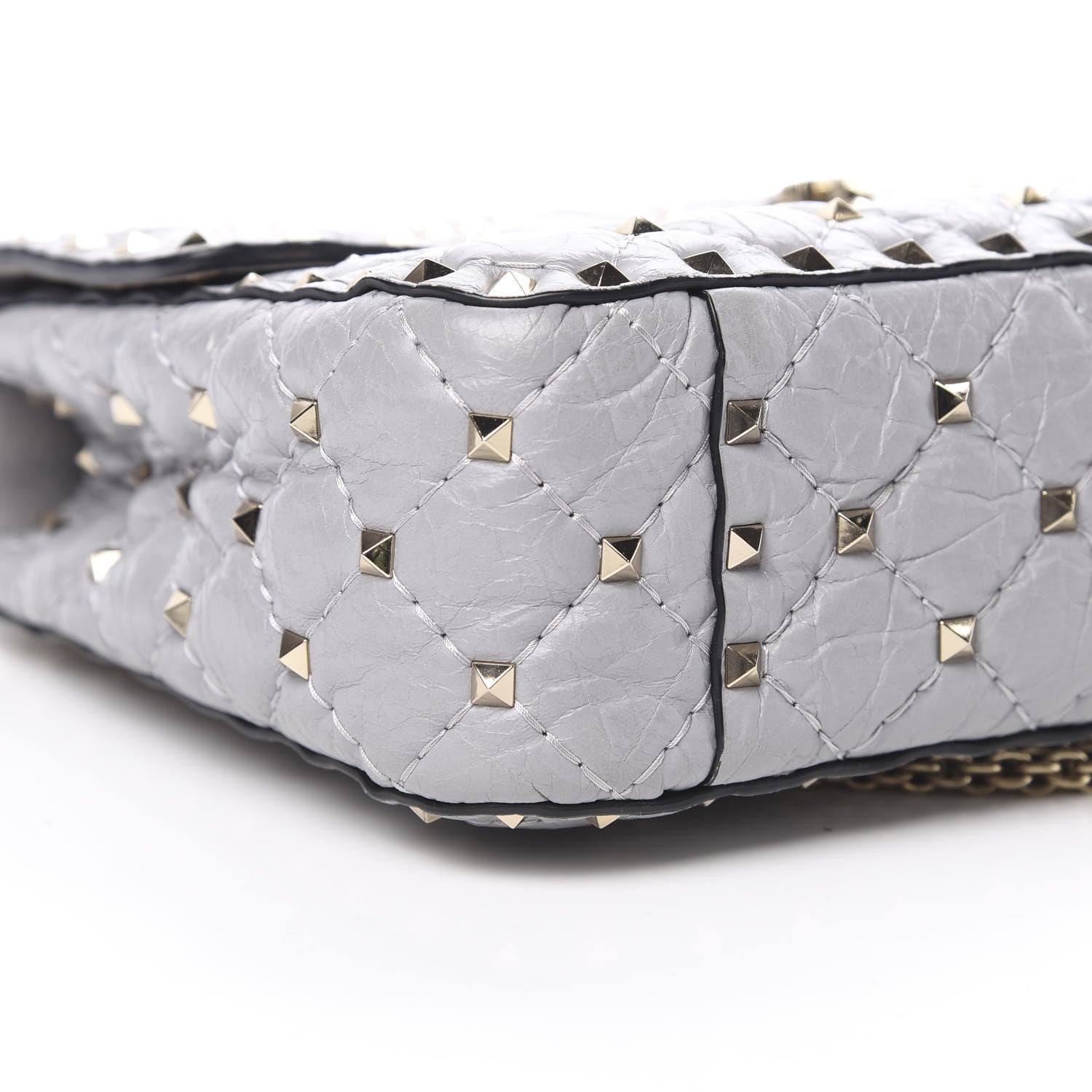 Valentino Garavani Craquele Nappa Medium Rockstud Spike Shoulder Bag Pastel Grey 8 of 12