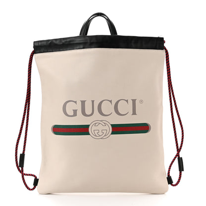 Gucci Calfskin Logo Drawstring Backpack Mystic White 3 of 12
