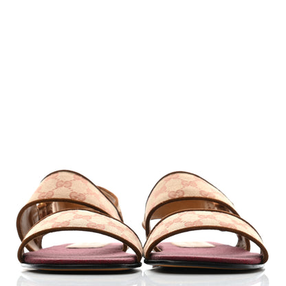 Gucci Canvas GG Monogram Mens Slingback Flat Sandals 8 Beige Ruggine Cuir 2 of 8