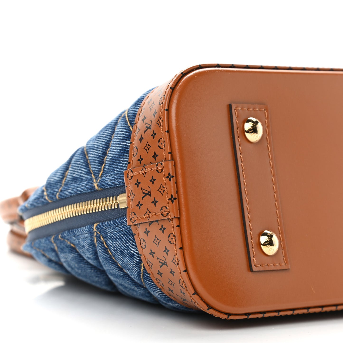 Denim Calfskin Reverse Monogram Malletage Alma BB Blue