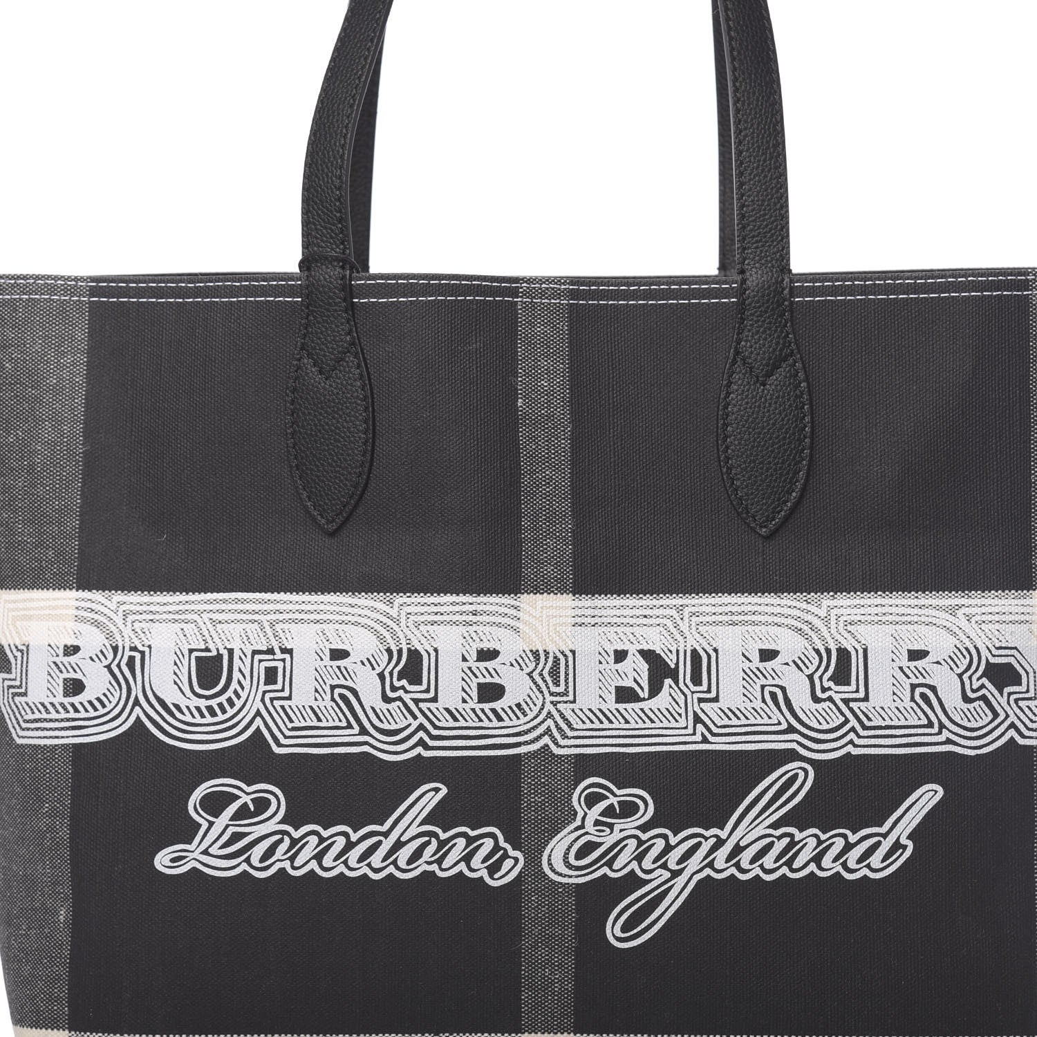 Burberry Coated Canvas Mega Check Medium Doodle Tote Black White 7 of 13