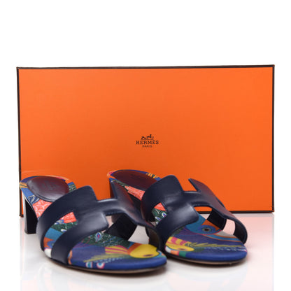 Hermes Calfskin Oasis Sandals 39.5 Bleu Indigo 11 of 11