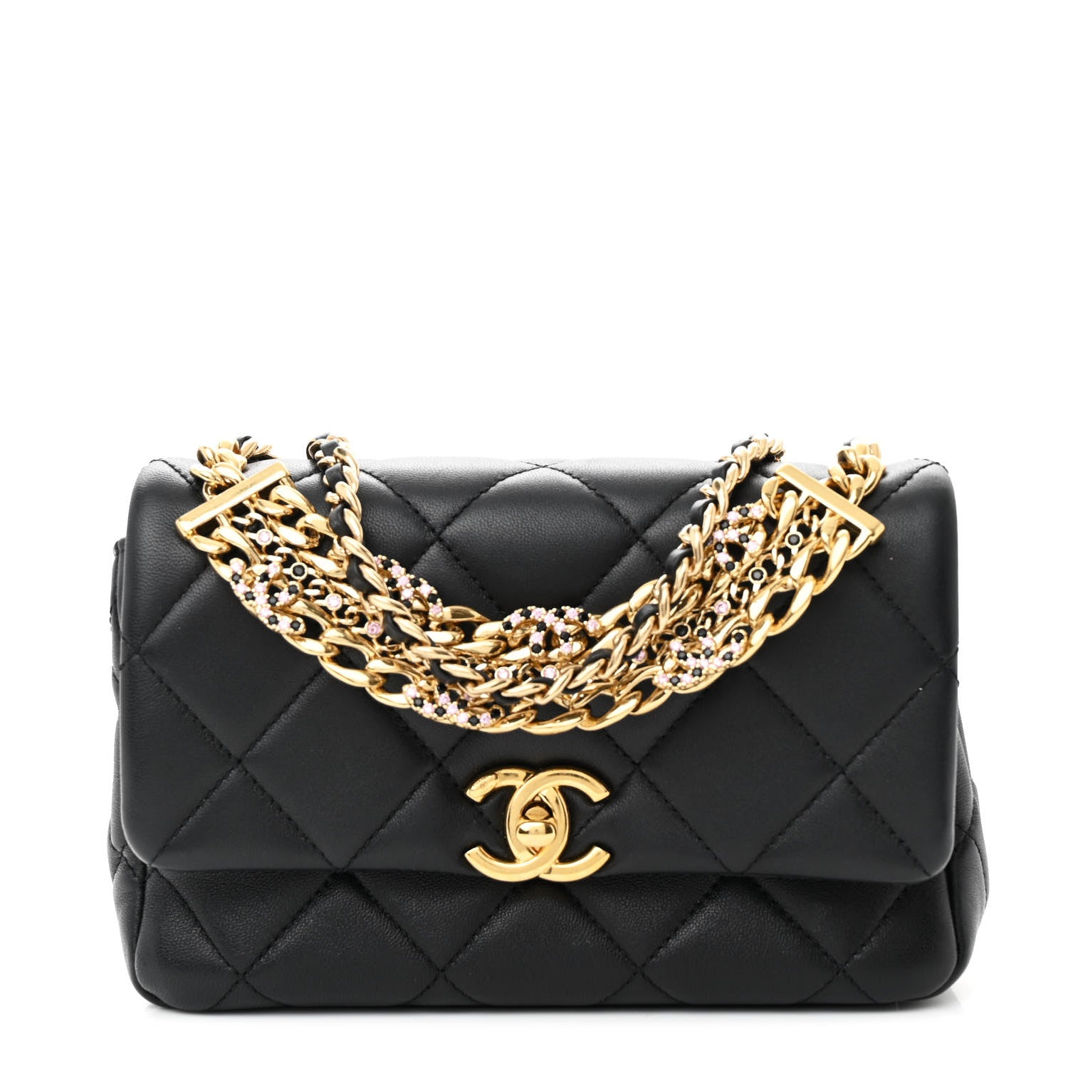 Chanel Lambskin Quilted Mini CC Crystal Logo Chain Flap Black 1 of 10
