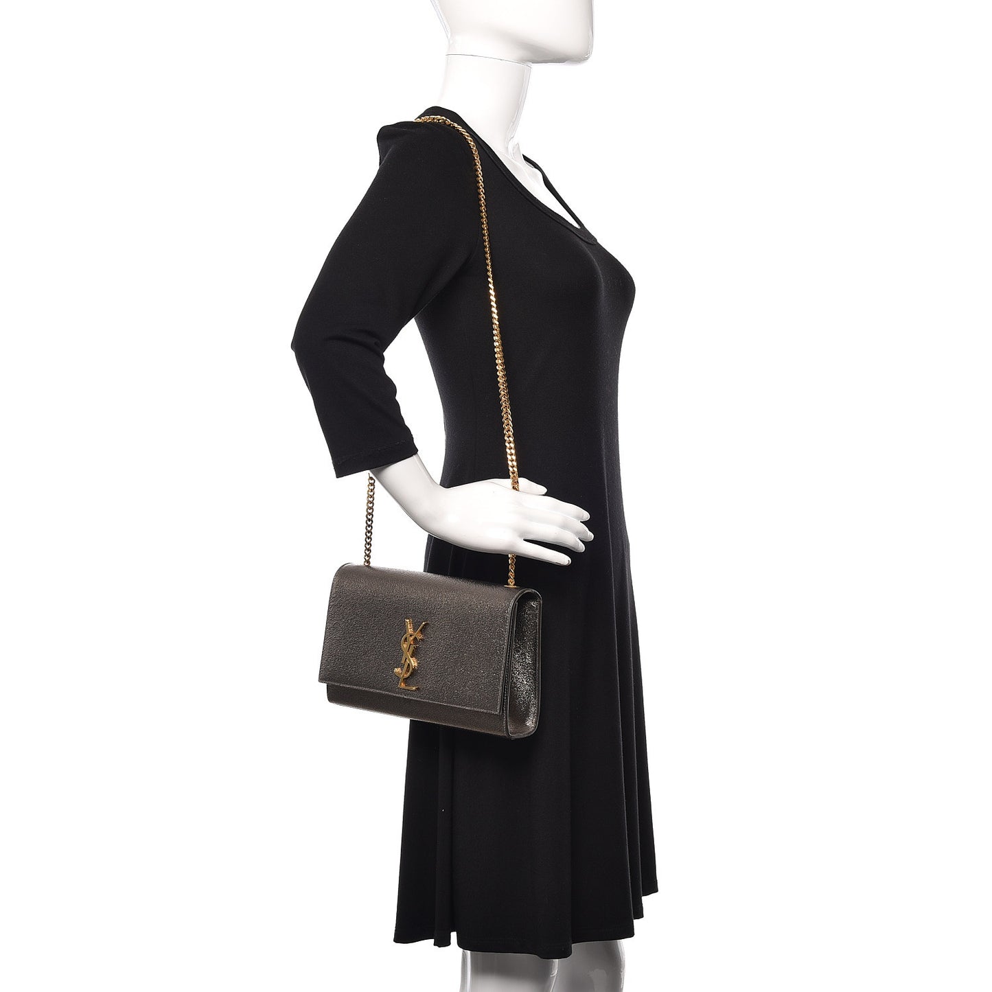 Metallic Grain De Poudre Medium Classic Monogram Kate Satchel Grey