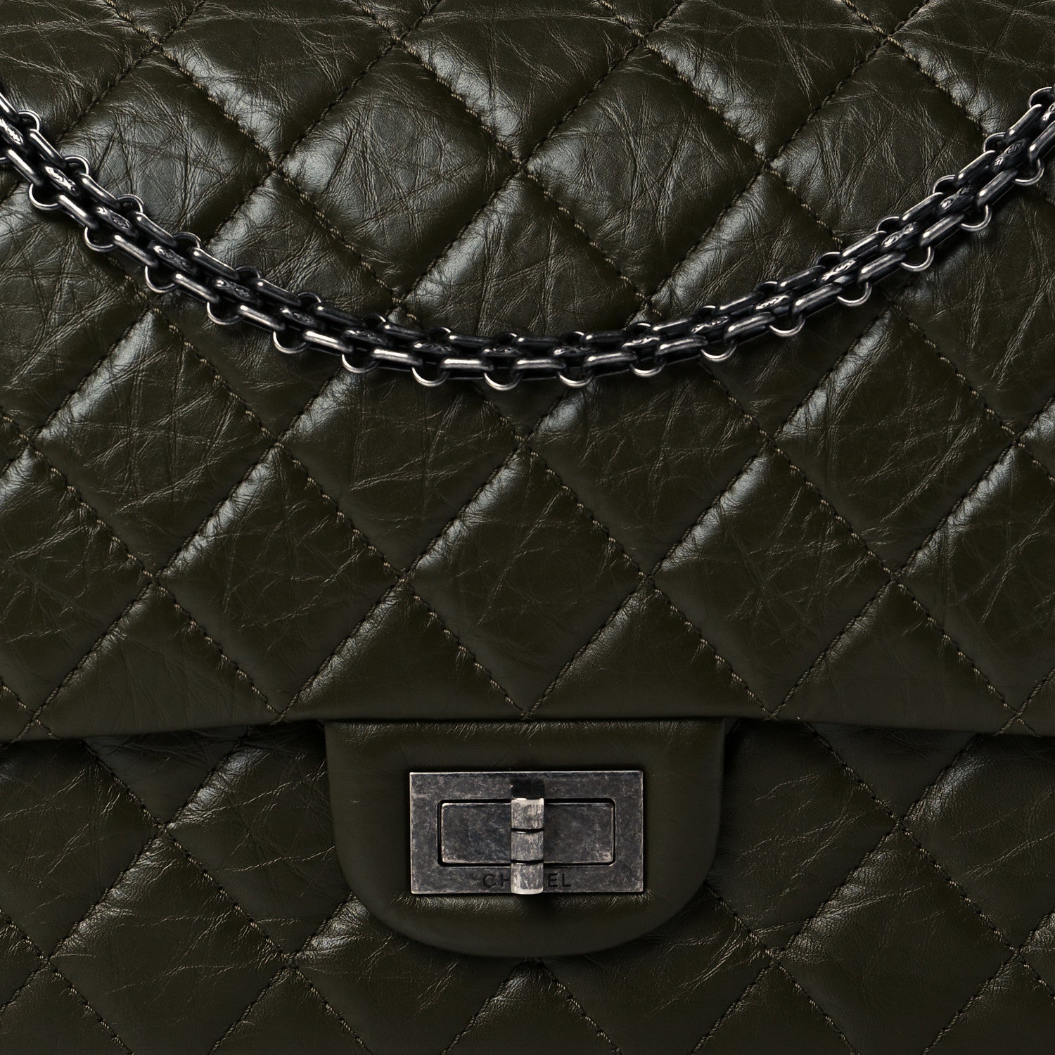 Chanel Aged Calfskin Quilted 2.55 Reissue 227 Flap Dark Green 8 of 10