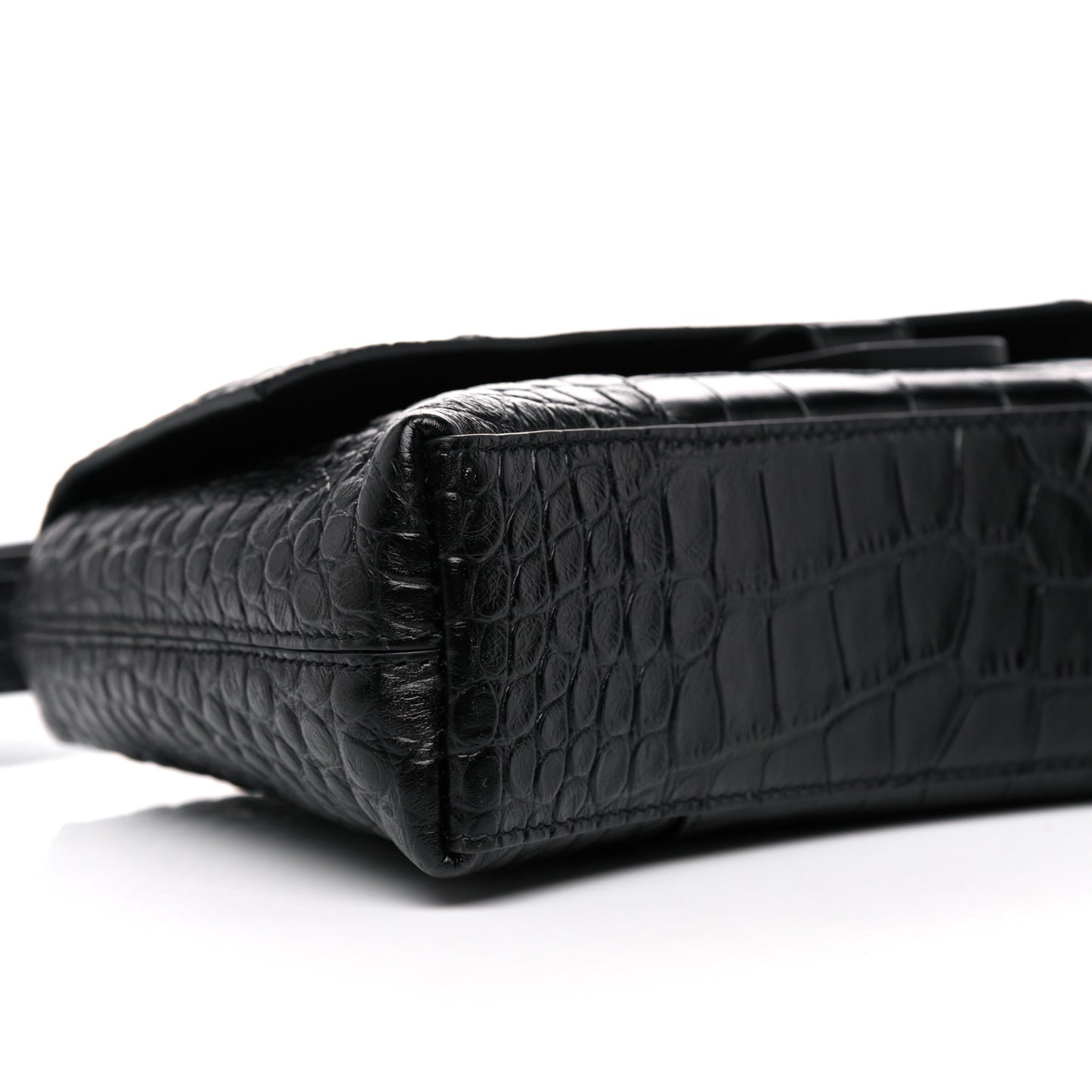 Extra Supple Calfskin Crocodile Embossed Monochrome XS Downtown Shoulder Bag Black