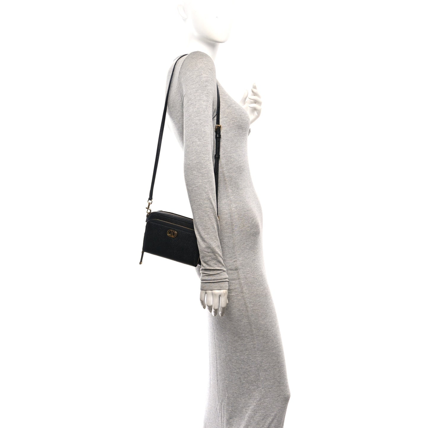 Grained Calfskin Caro Double Pouch Black