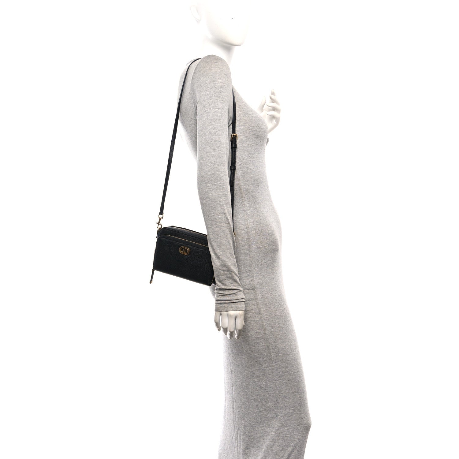 Christian Dior Grained Calfskin Caro Double Pouch Black 2 of 11