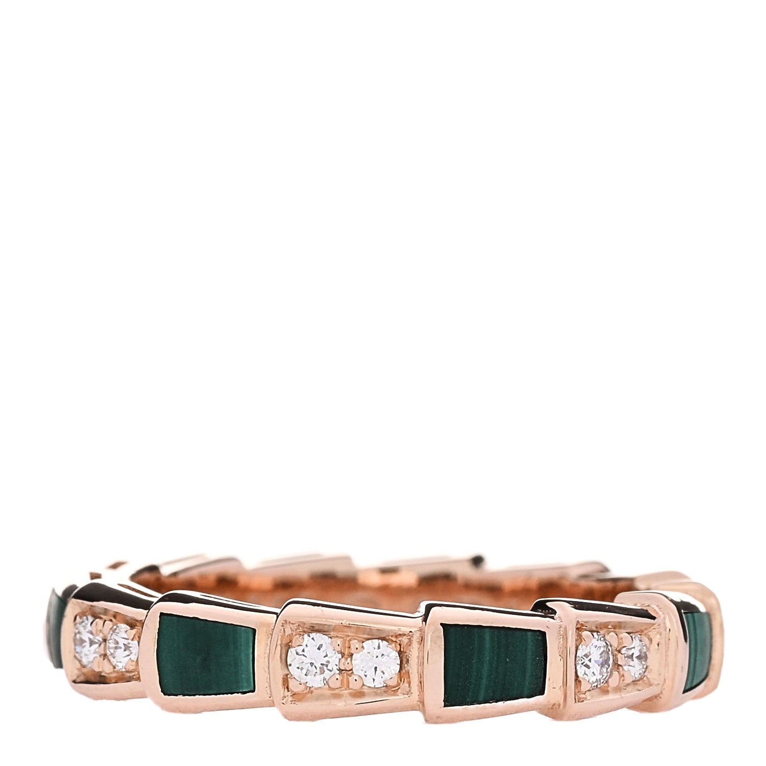 Bulgari 18K Rose Gold Diamond Malachite 4mm Serpenti Viper Band Ring 54 6.75 1 of 6