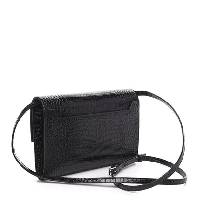 Saint Laurent Calfskin Crocodile Embossed Monogram Uptown Crossbody Black 3 of 10