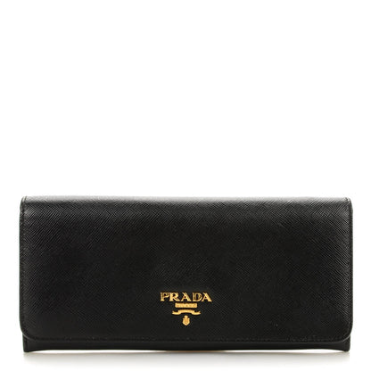Prada Saffiano Metal Continental Flap Wallet Nero Black 1 of 8