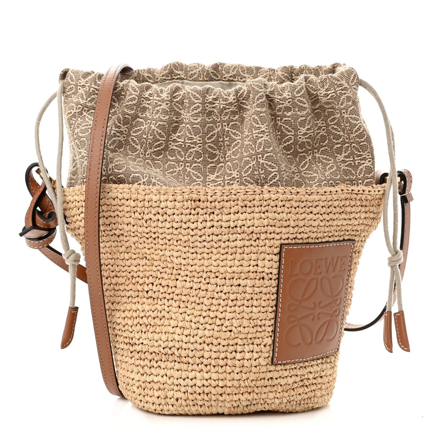 Calfskin Raffia Bucket Bag Natural Tan