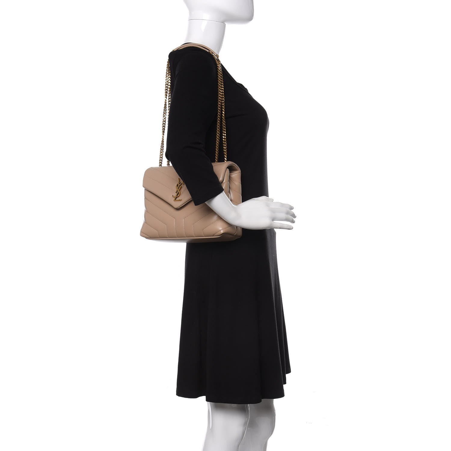 Saint Laurent Calfskin Y Quilted Monogram Small Loulou Chain Satchel Dark Beige 2 of 10
