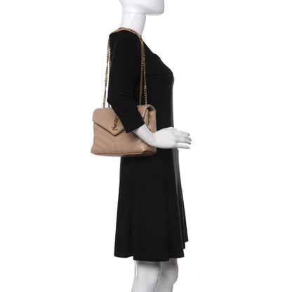 Saint Laurent Calfskin Y Quilted Monogram Small Loulou Chain Satchel Dark Beige 2 of 10