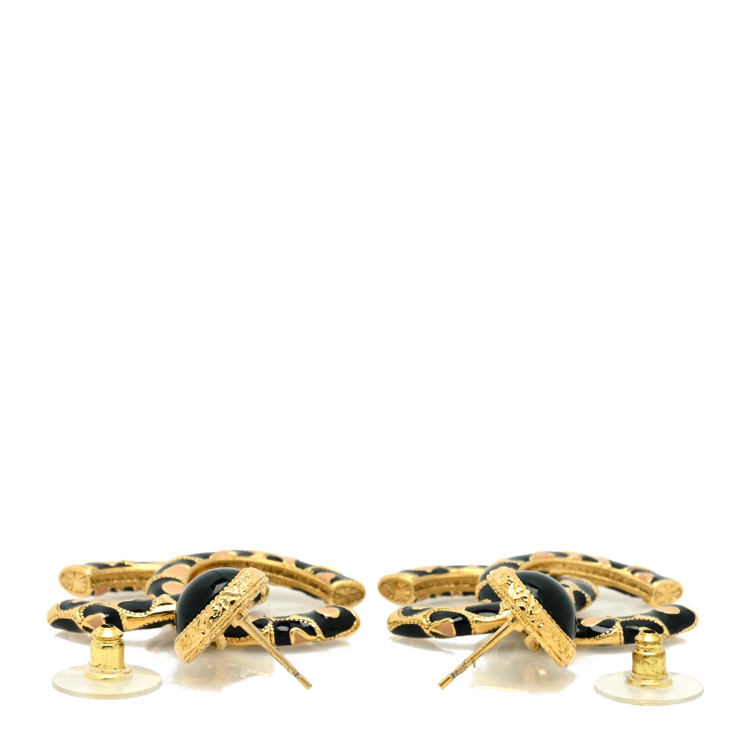 Metal Leopard Print CC Earrings Gold Black Beige
