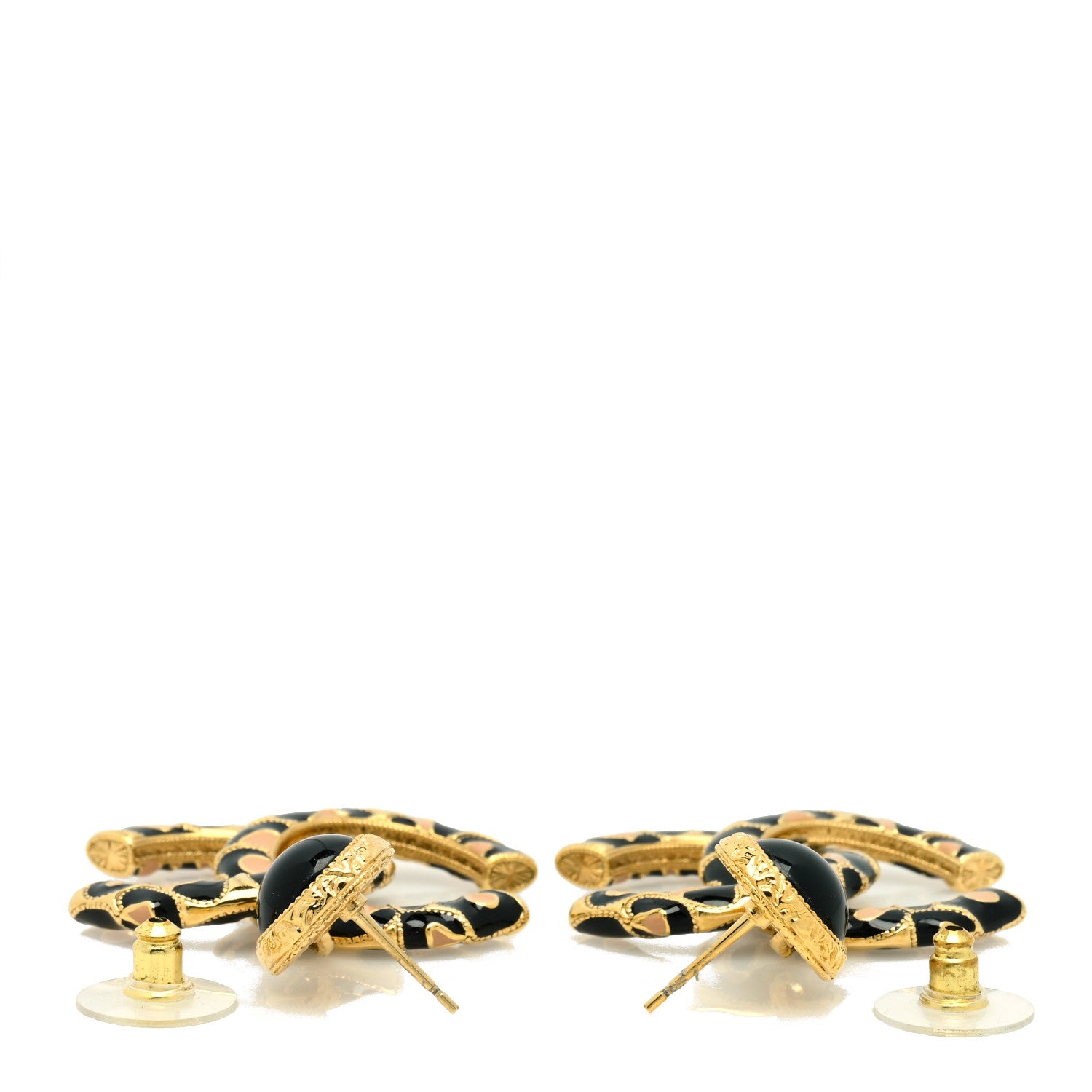 Chanel Metal Leopard Print CC Earrings Gold Black Beige 3 of 4
