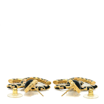 Chanel Metal Leopard Print CC Earrings Gold Black Beige 3 of 4